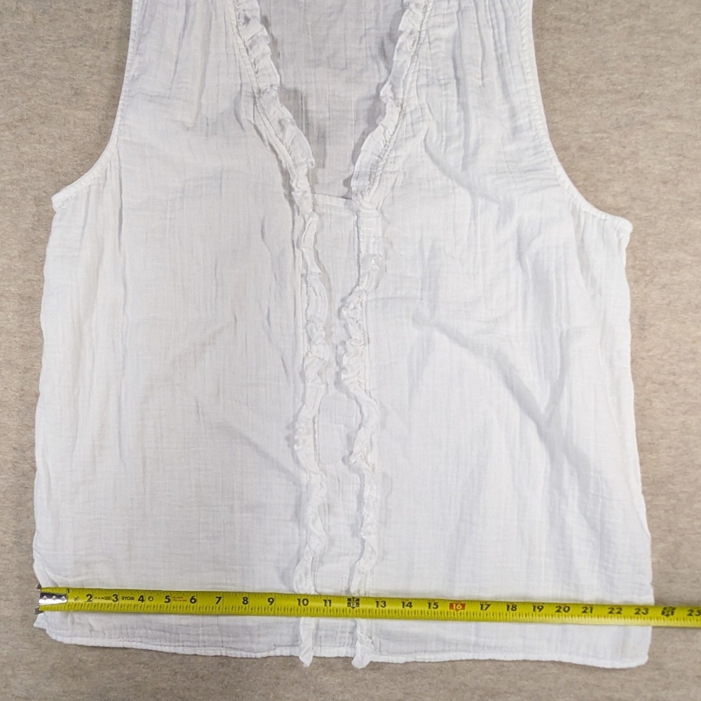 100% Cotton White Gauze Ruffle Sleeveless Top Blouse Liz Claiborne Vintage XL - Picture 5 of 8